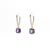 1ct Cushion Simulated Amethyst Bezel Set Drop Earrings 14k Yellow Gold Plated