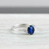 1ct Oval Blue Sapphire Round Diamond Accents Engagement Ring 14k White Gold Over