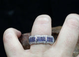 3ct Round Cut Blue Sapphire Wide Bamboo Wedding Band Ring 14k White Gold Finish