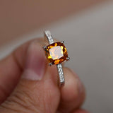 1.2ct Cushion Cut Yellow Citrine Engagement Ring 14k White Gold Finish Solitaire