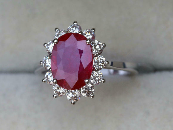 2.6ct Engagement Ring Oval Cut Pink Ruby Diamond Floral 14k White Gold Finish