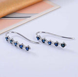 1.6ct Dangle Earrings Round Cut Blue Sapphire Vertical Bar 14k White Gold Finish