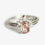 1.5ct Oval Cut Morganite Engagement Ring 14k White Gold Finish Curved Trio Set