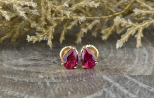 1.5ct Pear Cut Pink Ruby Screw Back Bridal Stud Earrings 14k Yellow Gold Finish