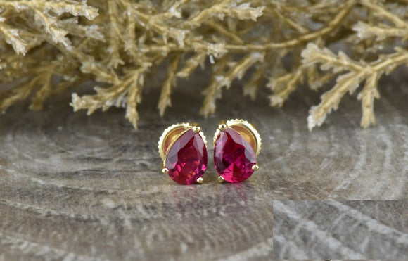 1.5ct Pear Cut Pink Ruby Screw Back Bridal Stud Earrings 14k Yellow Gold Finish