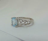 2ct Oval Cut Blue Aquamarine Irish Trinity Solitaire Ring 14k White Gold Finish