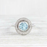 1.2ct Round Cut Blue Aquamarine Diamond Halo Engagement Ring 14k White Gold Over