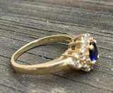 2.5ct Engagement Ring Oval Cut Blue Sapphire Cluster 14k Yellow Gold Finish