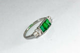 2.6ct Green Emerald Cut Engagement Ring Trilogy 14k White Gold Finish