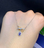 2ct Blue Tanzanite Pendant with Chain Oval Cut Knot Design 14k White Gold Finish