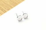 Button Design Stud Earrings 14k White Gold Finish