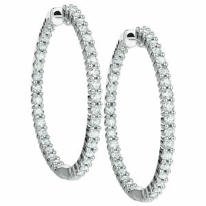 1ct Round Cut VVS1D Diamond Inside Out Hoop Earrings 14k White Gold Finish