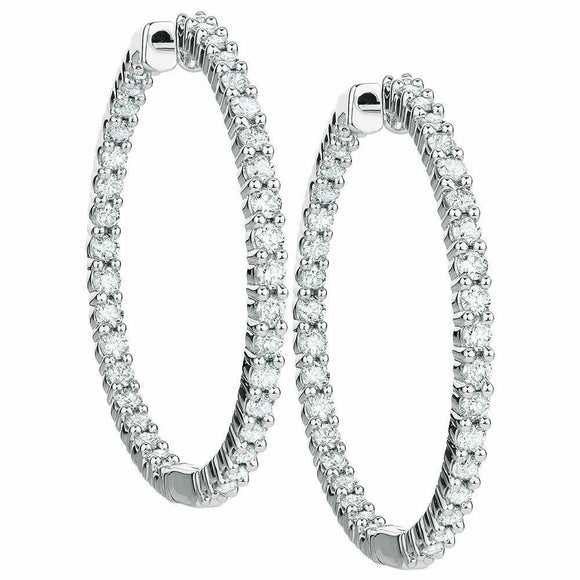 1ct Round Cut VVS1D Diamond Inside Out Hoop Earrings 14k White Gold Finish