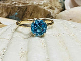 2.4ct Engagement Ring Round Cut Blue Topaz Solitaire Women 14k YellowGold Finish