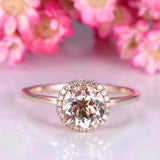 2ct Round Cut Morganite Engagement Ring Diamond Halo Solitaire 14k RoseGold Over