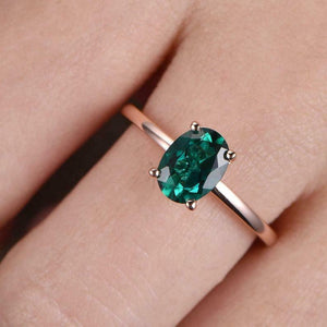 1ct Oval Cut Green Emerald Engagement Ring 4 Prong Solitaire 14k RoseGold Finish