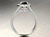 2ct Round Cut Black Diamond Split Shank Halo Engagement Ring 14k White Gold Over