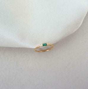 0.2ct Engagement Ring Baguette Cut Green Emerald Trilogy 14k Yellow Gold Finish