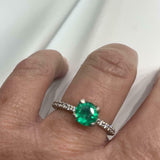 1.56ct Round Cut Green Emerald Solitaire with Accent Ring 14k White Gold Finish