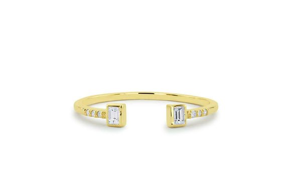 Open Stackable Wedding Band 0.7ct Baguette Cut Diamond 14k Yellow Gold Finish