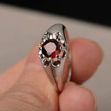 1ct Round Cut Red Garnet Floral Solitaire Engagement Ring 14k White Gold Finish