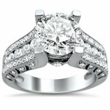 3.5Ct Round Cut Diamond Milgrain Accent Engagement Ring 14K White Gold Finish