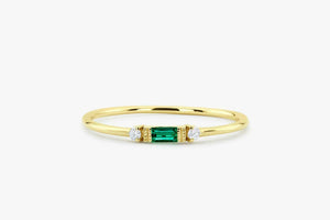 0.3ct Baguette Cut Green Emerald Minimalist Engagement Ring 14k Yellow Gold Over