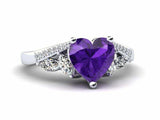 2ct Heart Amethyst Engagement Ring Art Deco Diamond Accent 14k White Gold Finish