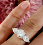 2.5ct Round Cut Diamond Pear Side Trilogy Engagement Ring 14k White Gold Finish