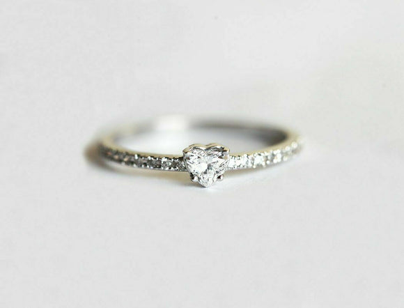 Solitaire with Accent Engagement Ring 1.5ct Heart Cut Diamond 14k WhiteGold Over