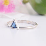 0.5ct Trillion Cut Blue Sapphire Engagement Ring Solitaire 14k White Gold Finish