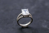 2ct Engagement Ring Radiant Cut Diamond Split Shank Design 14k White Gold Finish