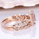 2ct Princess Cut Peach Morganite Bridal Set Engagement Ring 18k Rose Gold Finish