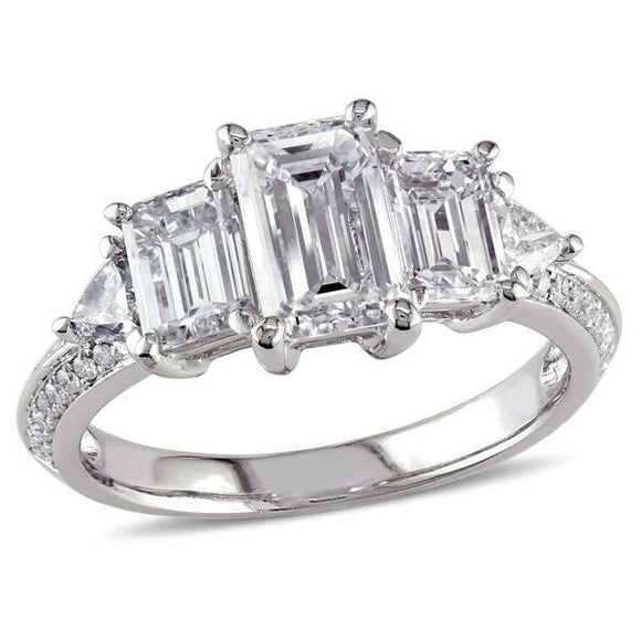 4Ct Emerald Cut Diamond Gatsby Art Deco Engagement Ring 14K White Gold Finish