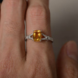 2ct Cushion Cut Yellow Citrine Engagement Ring 14k White Gold Finish Split Shank