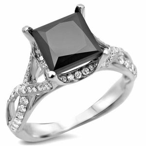 3.5Ct Princess Cut Black Diamond Split Band Solitaire Ring 14K White Gold Finish