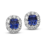 2ct Cushion Cut Simulated Blue Sapphire Halo Stud Earrings 14k White Gold Plated