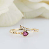 1ct Heart Cut Pink Ruby Engagement Ring Bypass Solitaire 14k Yellow Gold Finish