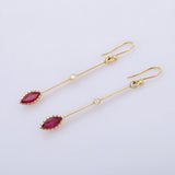 1.5ct Drop Earrings Marquise Cut Pink Ruby Dangling 14k Yellow Gold Finish