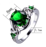 3Ct Oval Cut Green Emerald Knot Design Engagement Ring 14K White Gold Finish