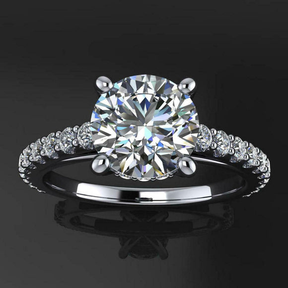 Solitaire with Accent Engagement Ring 1.5ct Round Cut Diamond 10k WhiteGold Over