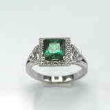 2.2ct Princess Cut Green Emerald Halo Celtic Trinity Ring 14k White Gold Finish