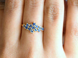 3ct Princess Cut Blue Sapphire Cluster Minimalist Ring 14k Yellow Gold Finish