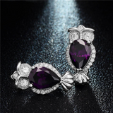 2Ct Pear Cut Purple Amethyst Lucky Owl Drop Earrings Women 14K White Gold Finish