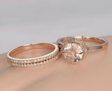 2.5ct Round Cut Peach Morganite Trio Set Engagement Ring 14k Rose Gold Finish