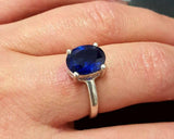 2ct Engagement Ring Oval Cut Blue Sapphire Solitaire Women 14k White Gold Finish