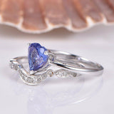 1.3ct Heart Cut Blue Tanzanite Bridal Set Engagement Ring 14k WhiteGold Finish