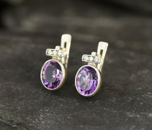 2ct Stud Earrings Oval Cut Purple Amethyst Stylish Partywear 14k White Gold Over