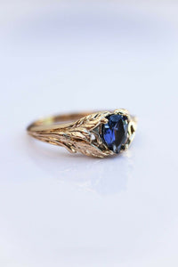 1ct Pear Cut Blue Sapphire Engagement Ring Floral Petal Leaf 14k YellowGold Over