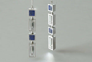 2ct Princess Cut Blue Sapphire Bezel Set Drop Earrings 14k White Gold Finish